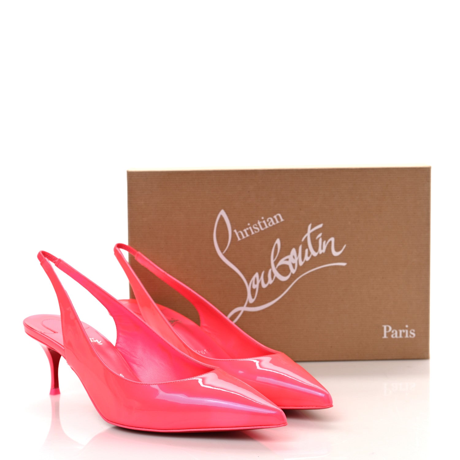 Christian Louboutin Patent Kate Sling 55 Pumps 39.5 Fluo Pink 8 of 8