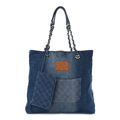 Chanel Denim Printed Shopping Bag Blue 1 of 9