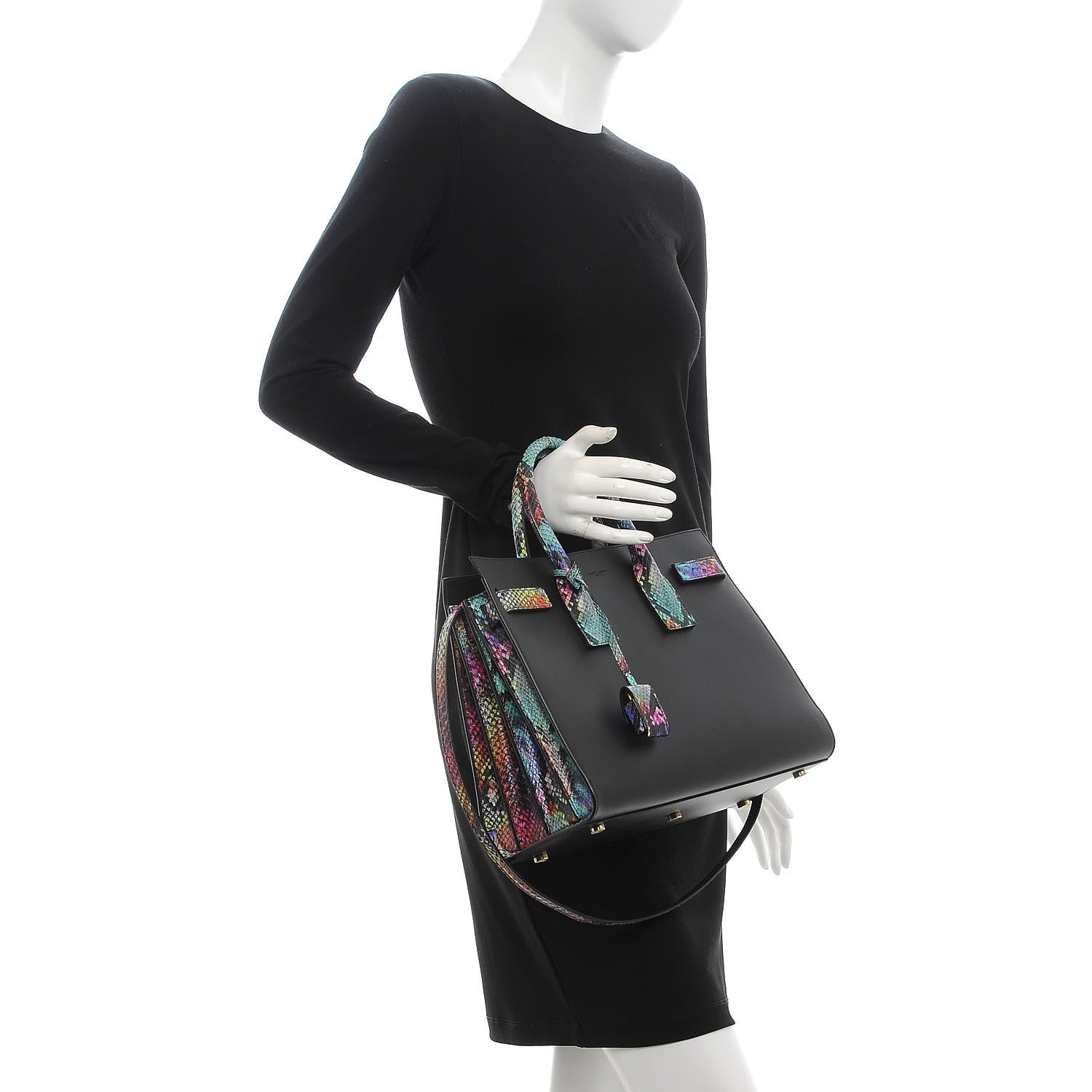 Saint Laurent Calfskin Embossed Python Small Sac De Jour Black Multicolor 2 of 13