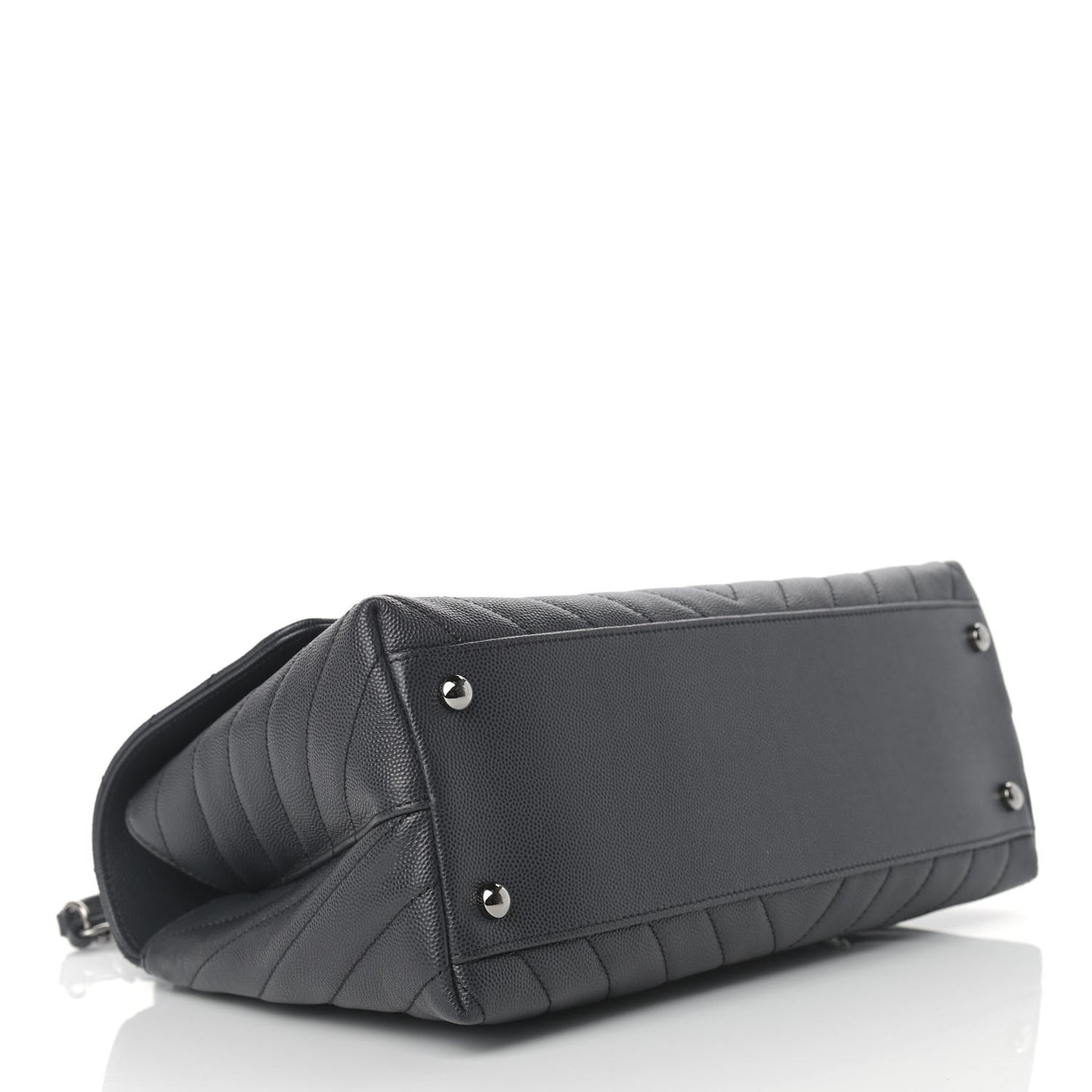 Caviar Chevron Quilted Small Coco Handle Flap Dark Grey