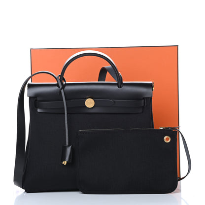 Hermes Military Toile Vache Hunter Herbag Zip PM 31 Black 12 of 12
