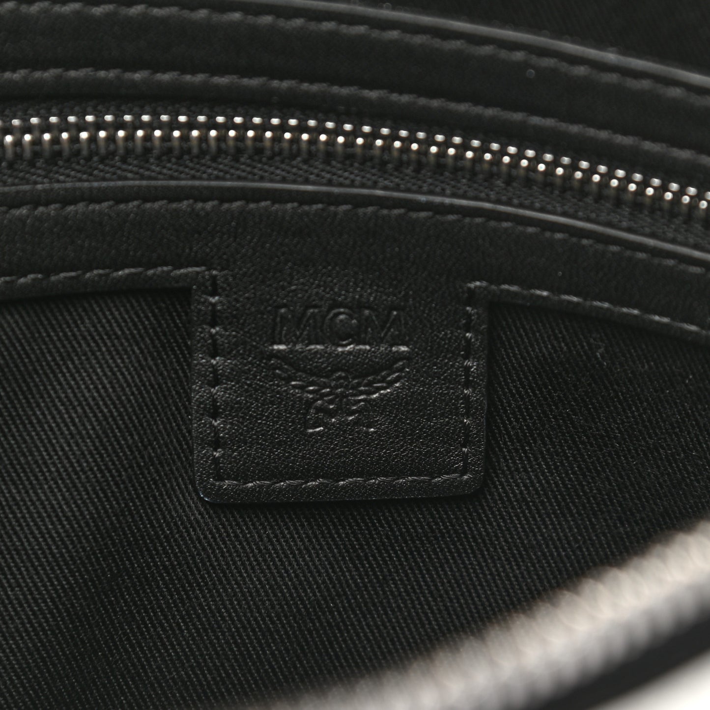 Calfskin Wristlet Logo Pouch Black White