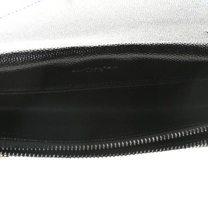 Saint Laurent Grain De Poudre Matelasse Chevron Monogram Monochrome Envelope Chain Wallet Black 6 of 6