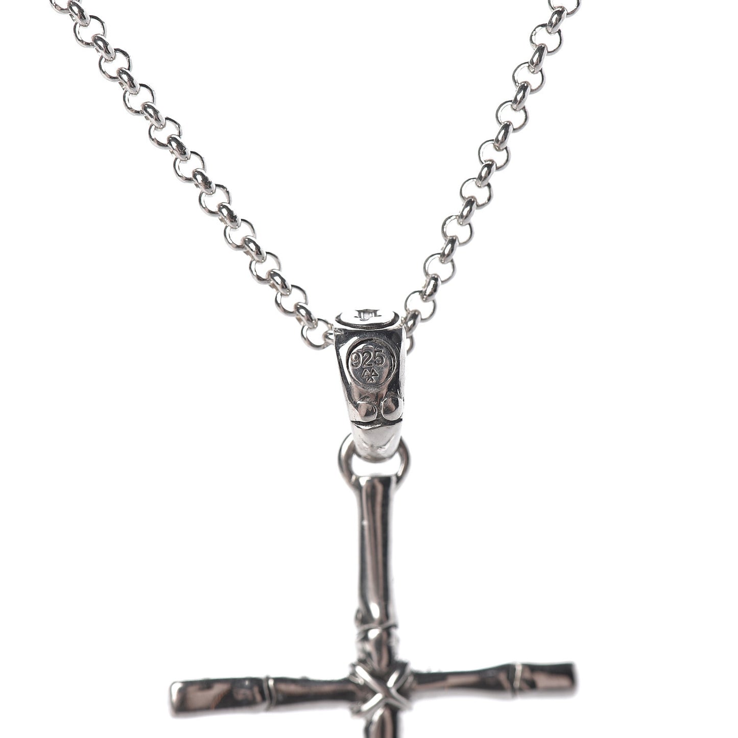 Sterling Silver Bamboo Cross Pendant Necklace