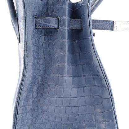 Hermes Matte Porosus Crocodile 18K White Gold Diamond Birkin 35 Bleu Brighton 15 of 26