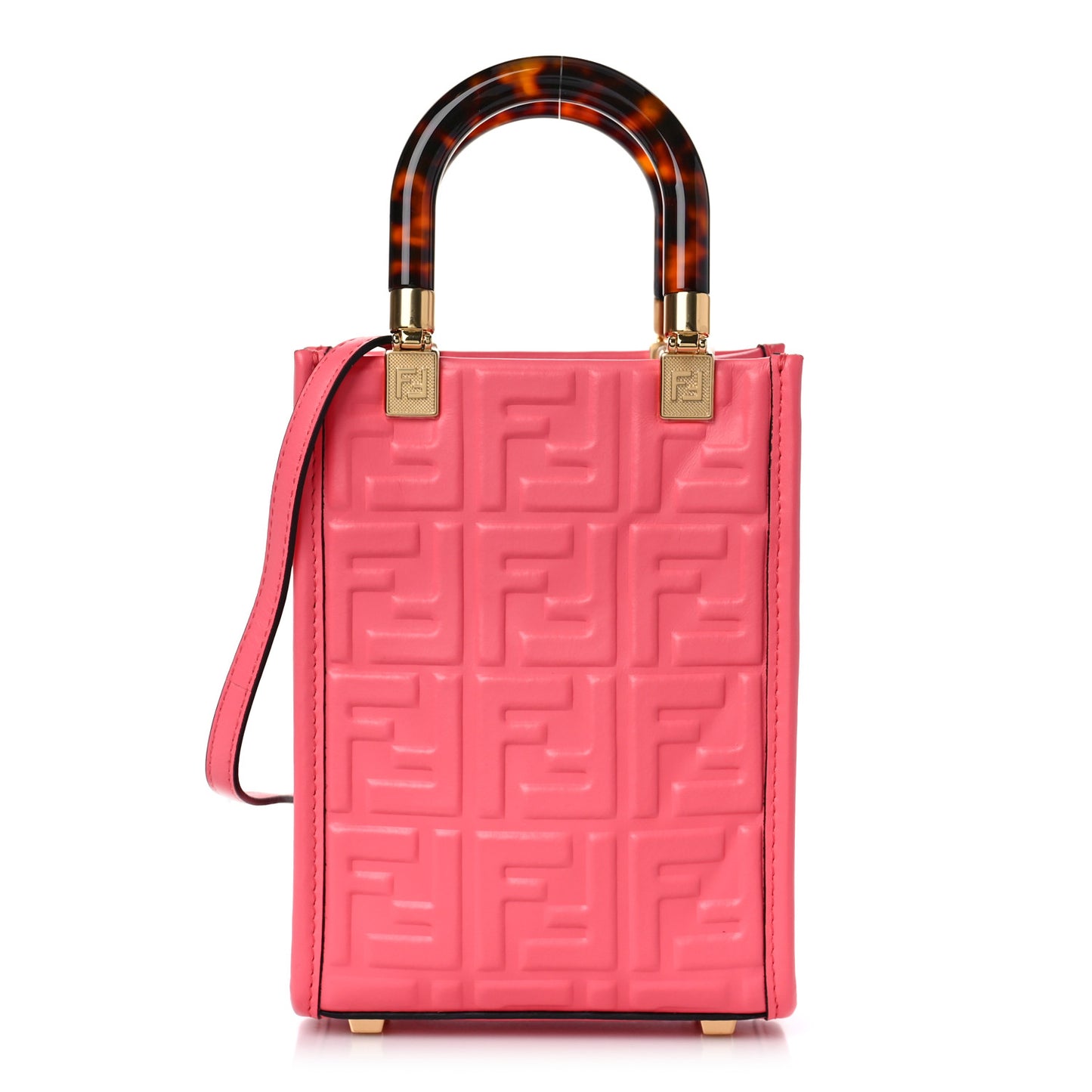 Vitello Plexiglass FF Embossed Mini Fendi Sunshine Shopper Tote Pink Dalia