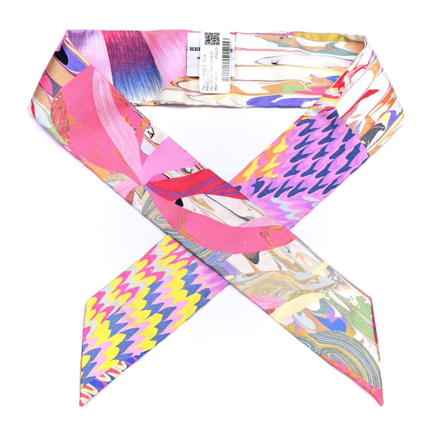 Hermes Silk Marble Silk Twilly Rose Vert Violet 1 of 4
