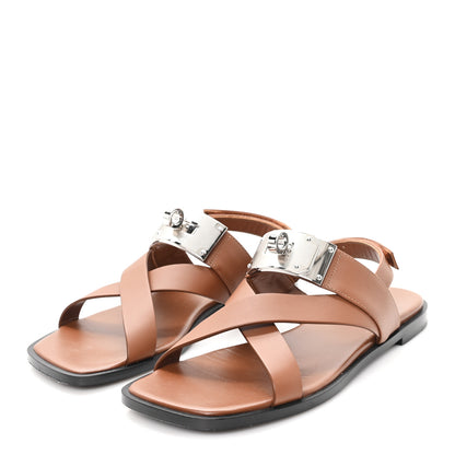 Hermes Calfskin Womens Ines Sandals 38 Gold 4 of 10