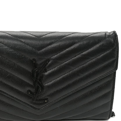 Saint Laurent Grain De Poudre Matelasse Chevron Monogram Chain Wallet Black 11 of 12