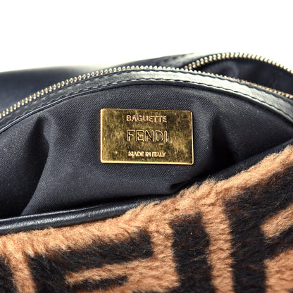 Fendi Shearling Vitello Dolce Macro FF 1974 Baguette Tobacco Black 6 of 8