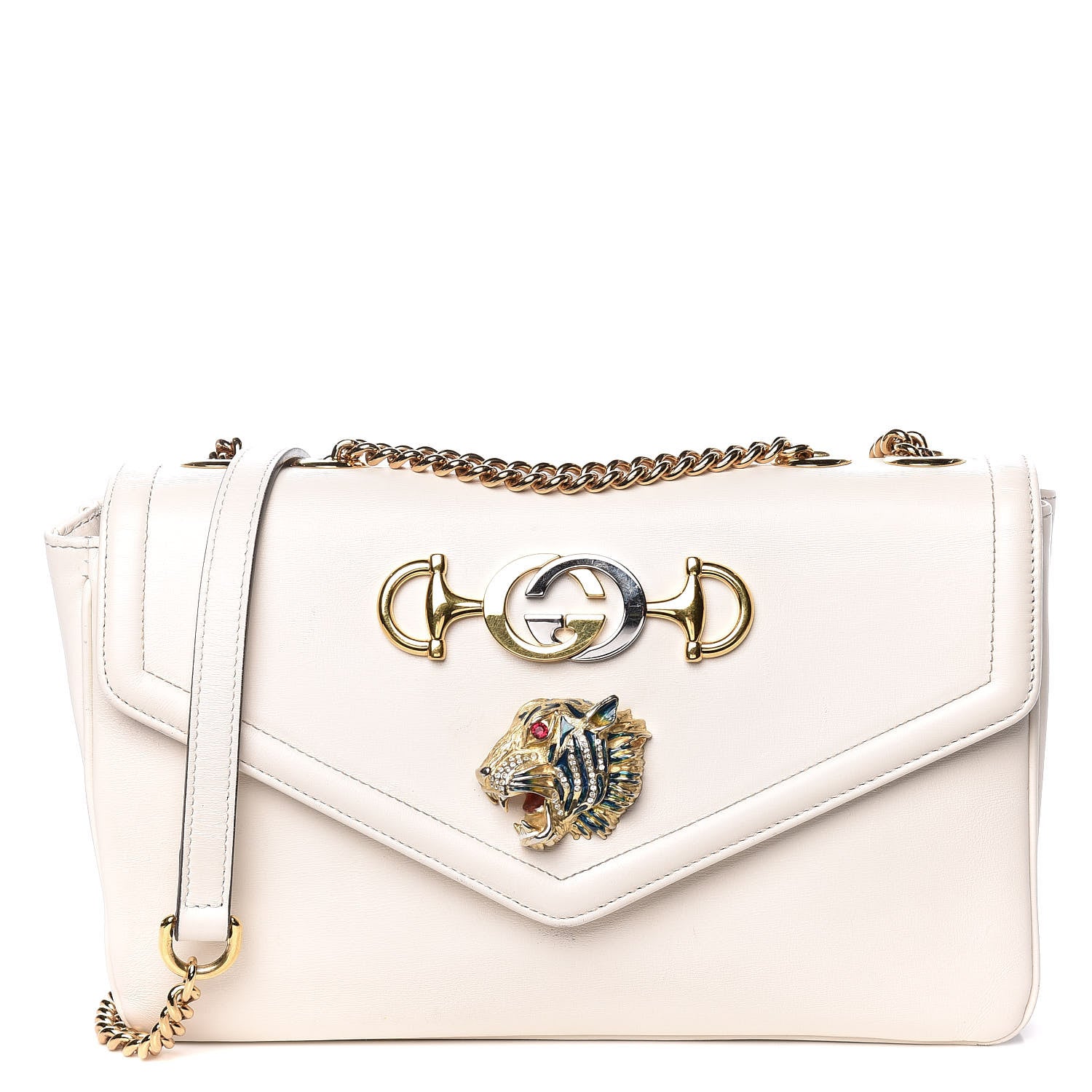 Gucci Vitello Palmellato Lux Crystal Medium Rajah Shoulder Bag Mystic White Multicolor 1 of 14