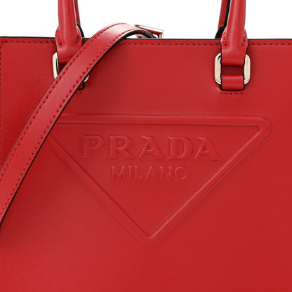Prada Soft Calfskin Triangle Logo Embossed Small Double Handle Crossbody Tote Rosso 7 of 10