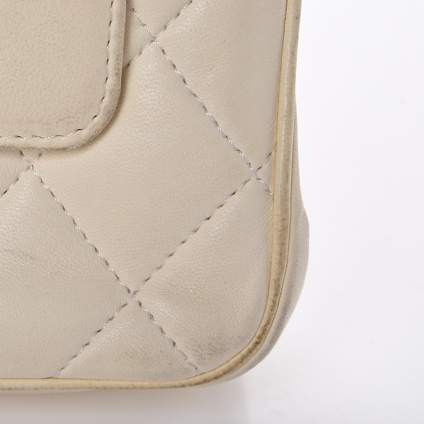 Lambskin Square Quilted Single Flap White