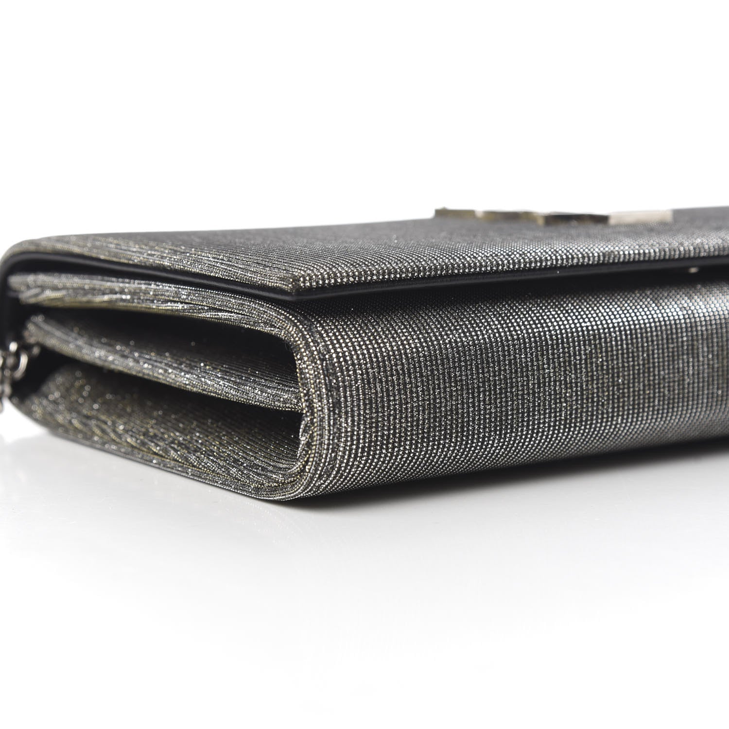 Saint Laurent Metallic Sparkle Fabric Monogram Chain Wallet Anthracite 7 of 10
