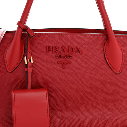 Prada Saffiano Cuir Calfskin Medium Monochrome Top Handle Tote Fuoco 8 of 15