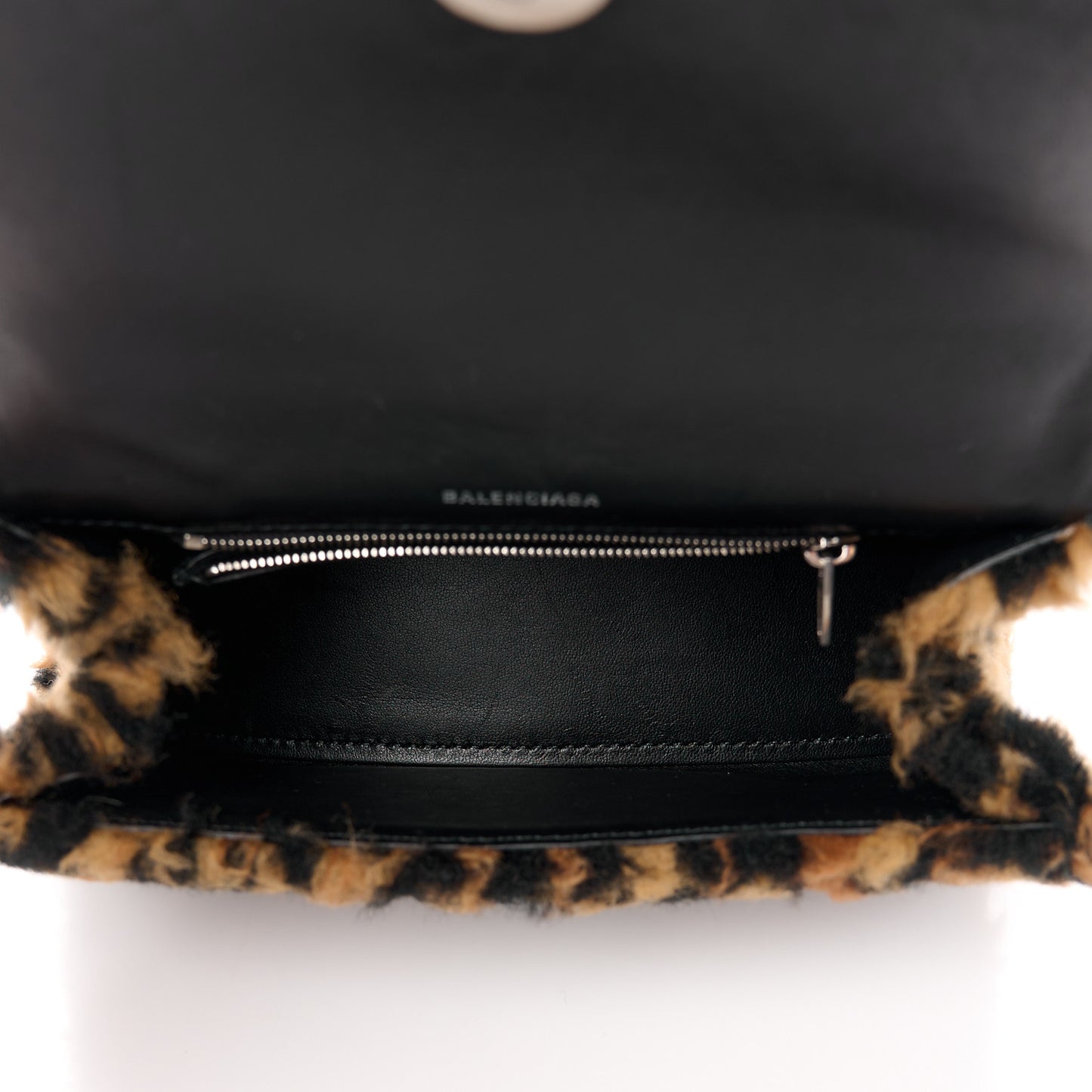 Fleece Leopard Print Small Hourglass Top Handle Bag Brown