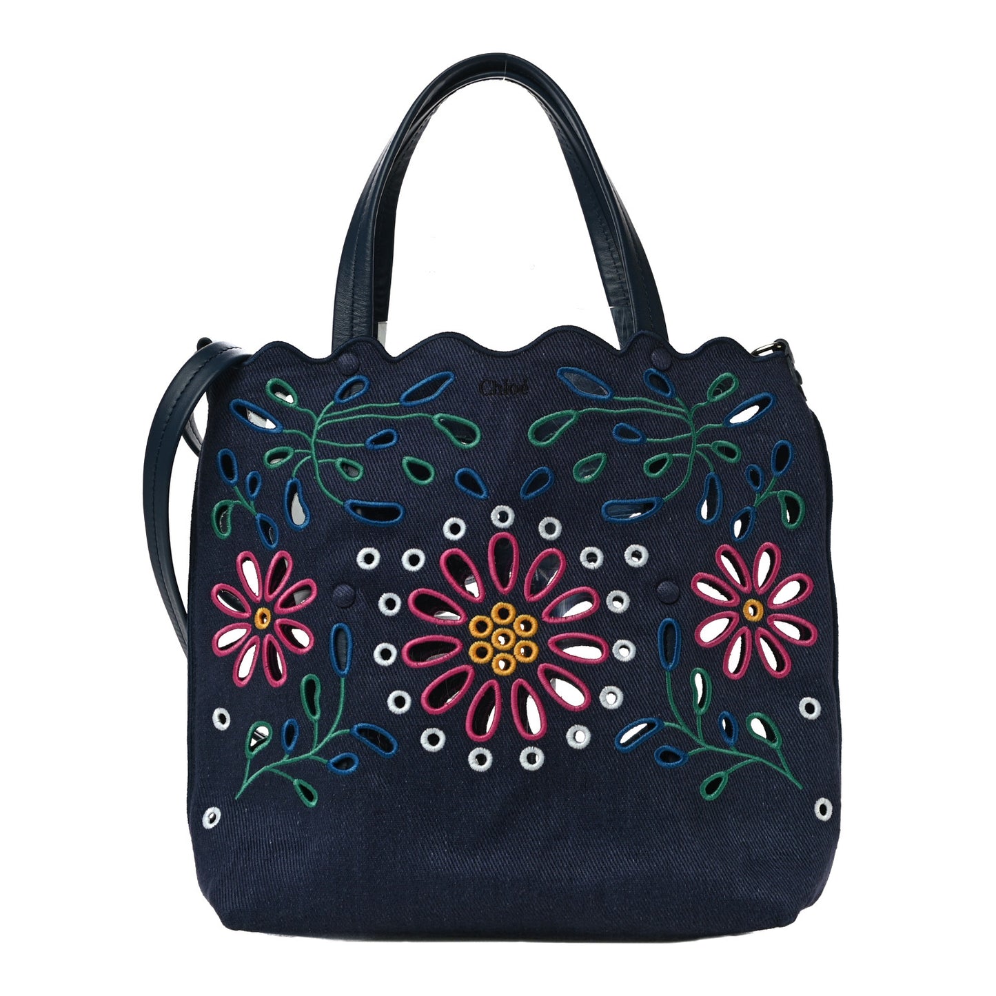 Linen Calfskin Large Kamilla North-South Tote Navy Multicolor