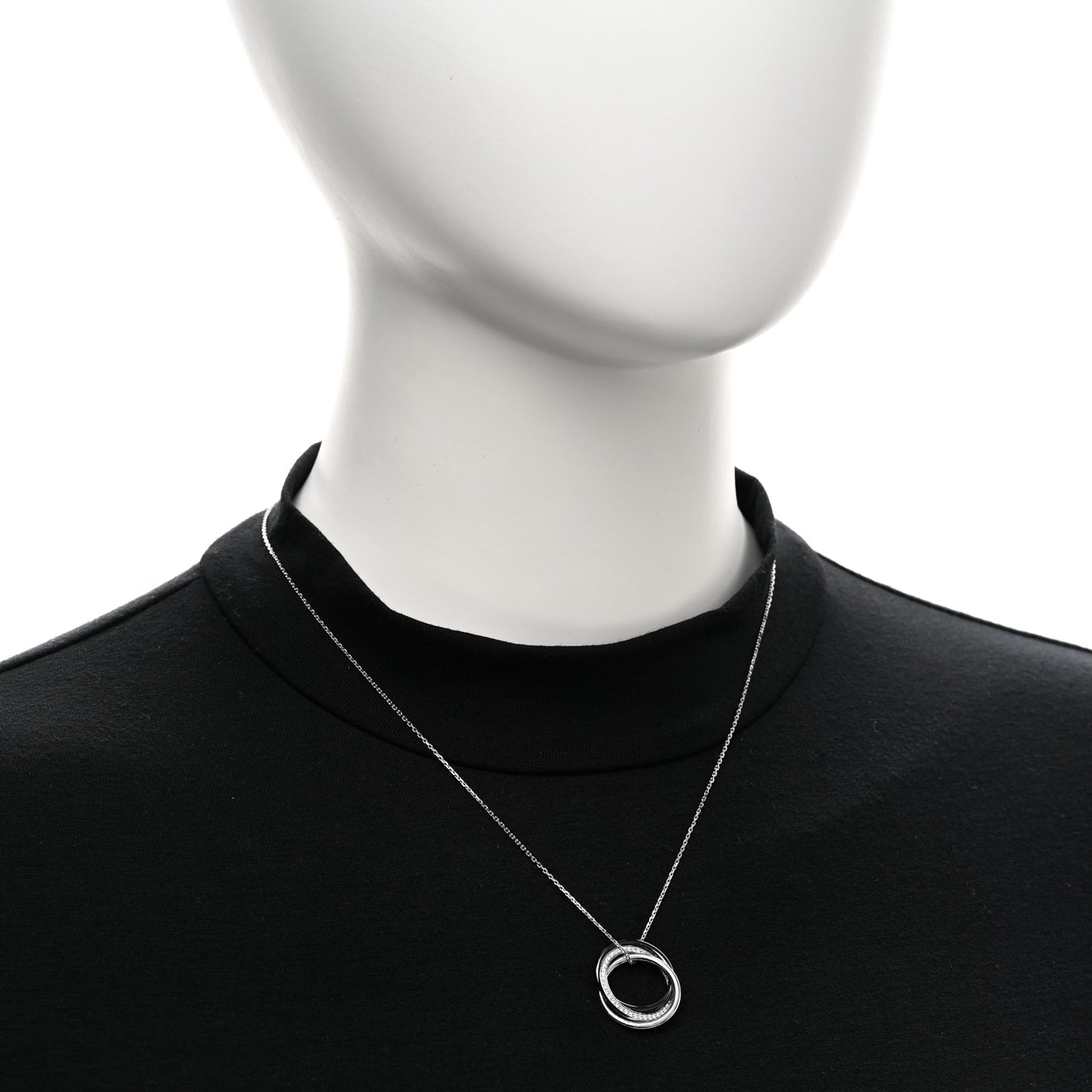 18K White Gold Black Ceramic Diamond Trinity Pendant Necklace