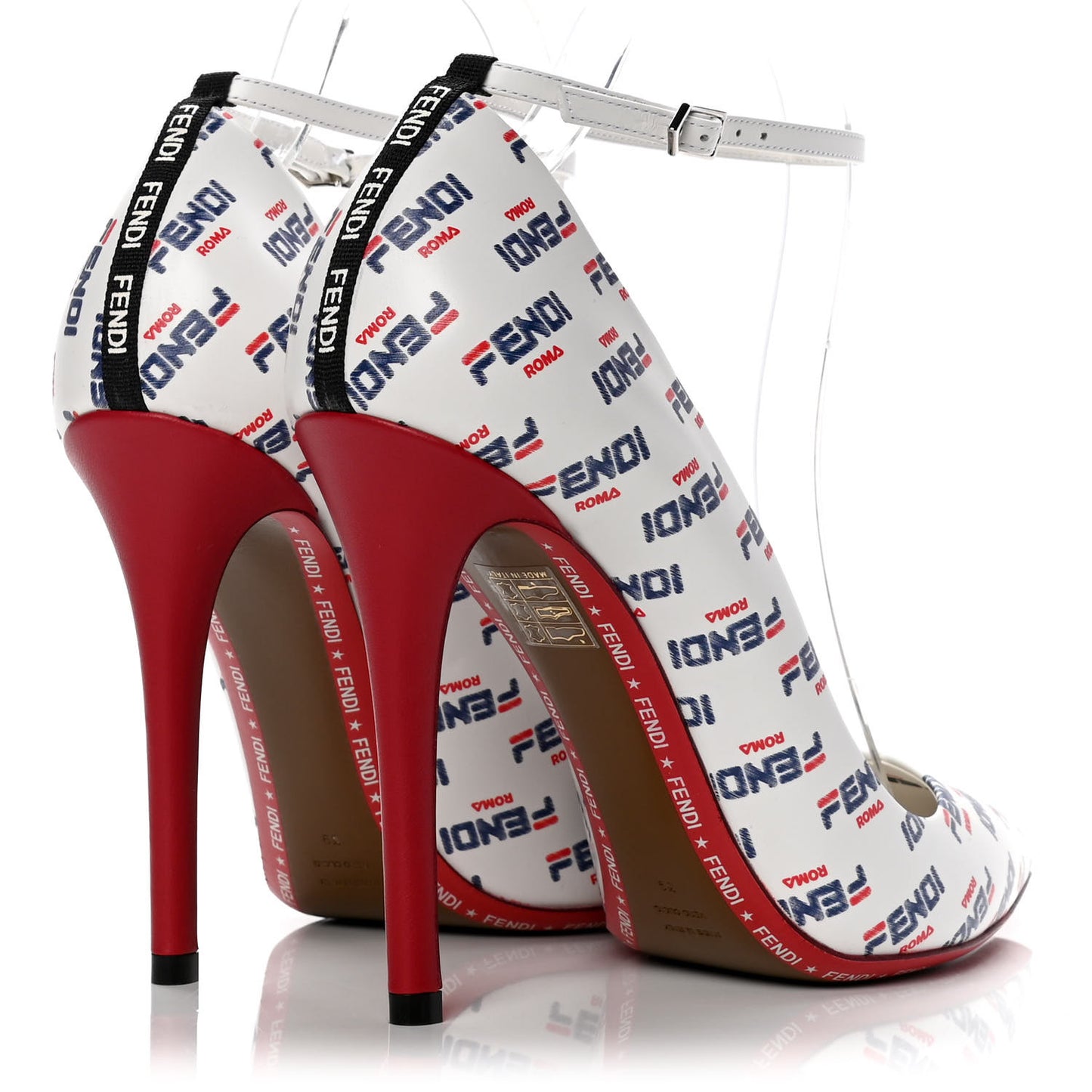 X FILA Vitello Mania Logo Print High Heel Pumps 39 White Blue Red Fragola