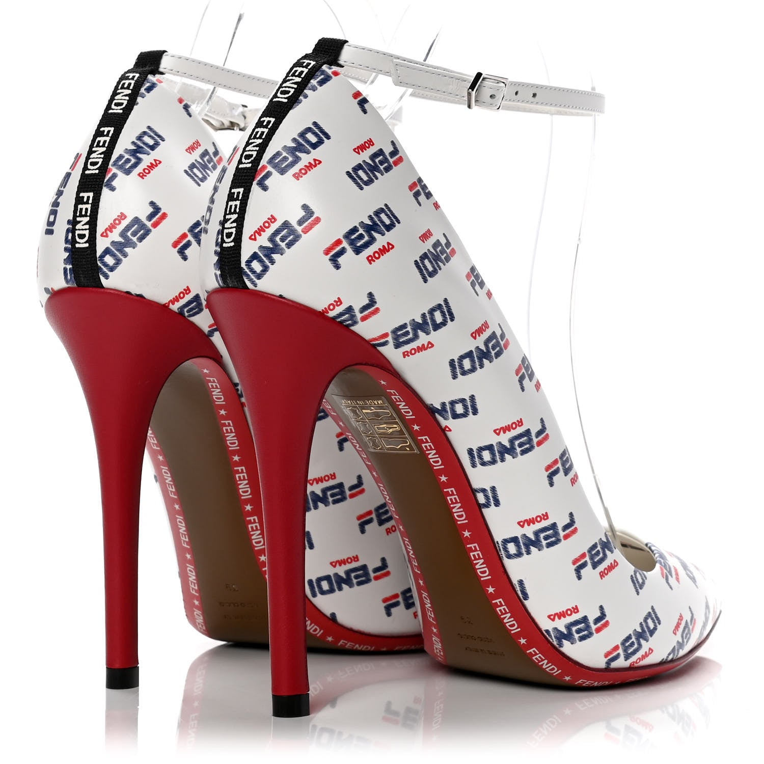 Fendi X FILA Vitello Mania Logo Print High Heel Pumps 39 White Blue Red Fragola 3 of 5