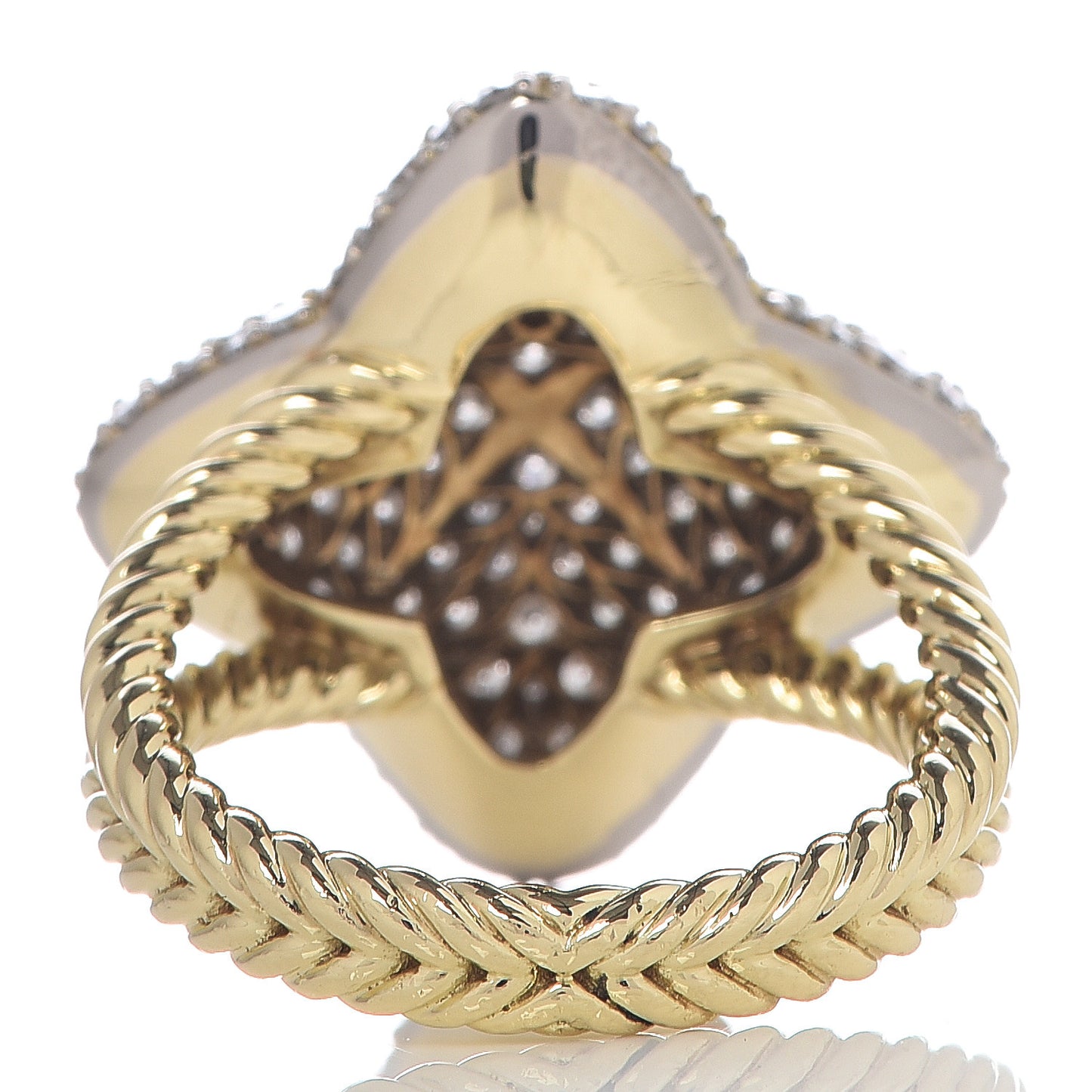18K Yellow Gold Pave Diamond 23mm Quatrefoil Ring 54 7
