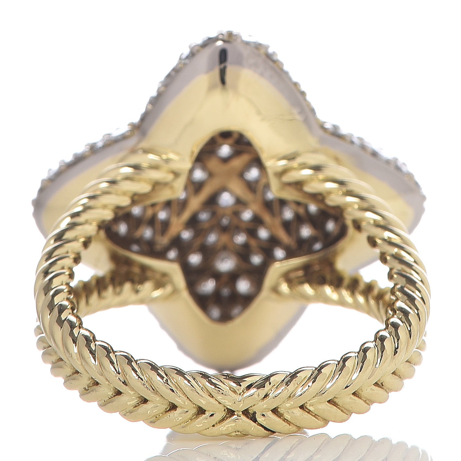 David Yurman 18K Yellow Gold Pave Diamond 23mm Quatrefoil Ring 54 7 4 of 6