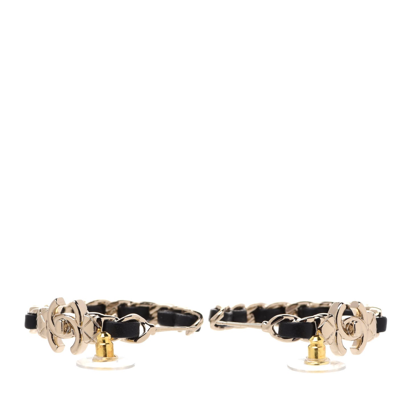 Lambskin CC Turnlock Chain Hoop Earrings Gold Black