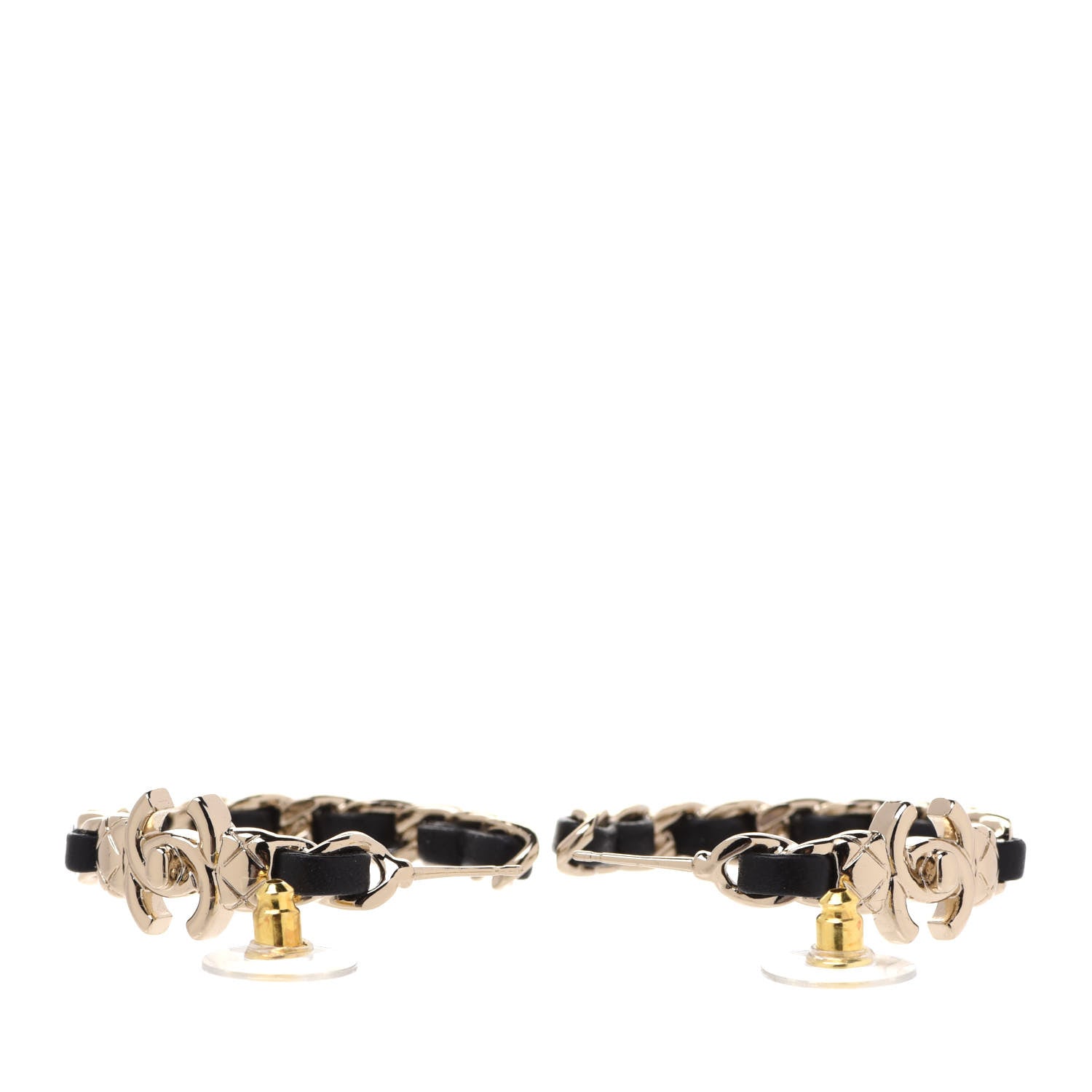 Chanel Lambskin CC Turnlock Chain Hoop Earrings Gold Black 3 of 5
