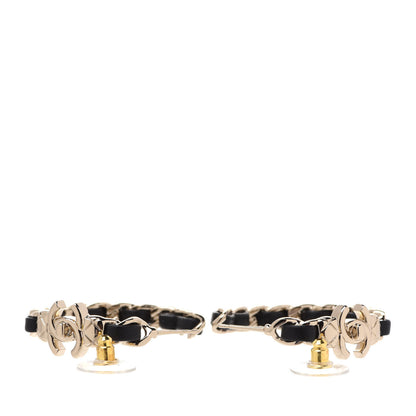Chanel Lambskin CC Turnlock Chain Hoop Earrings Gold Black 3 of 5