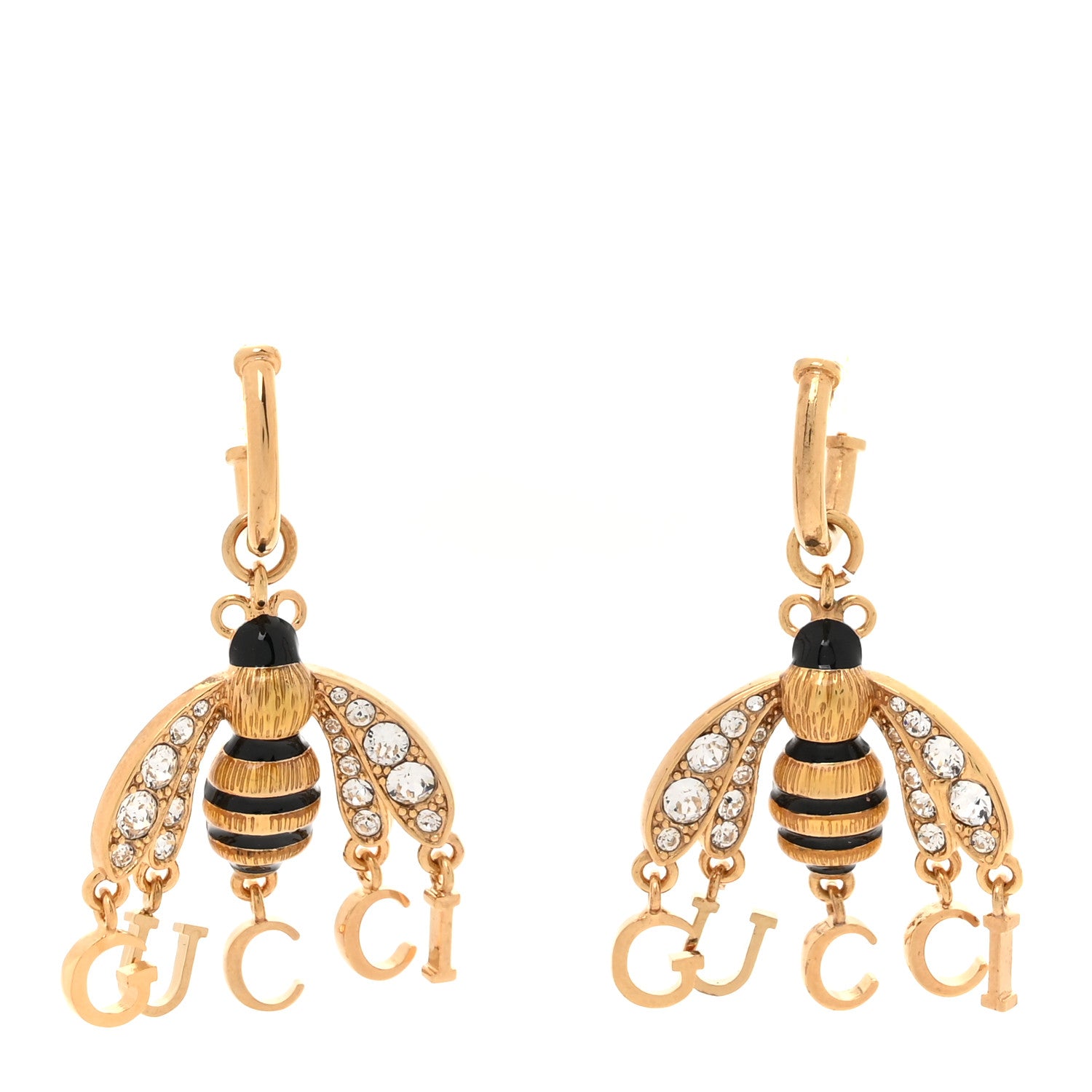 Gucci Crystal Bee Logo Drop Earrings Gold 1 of 4