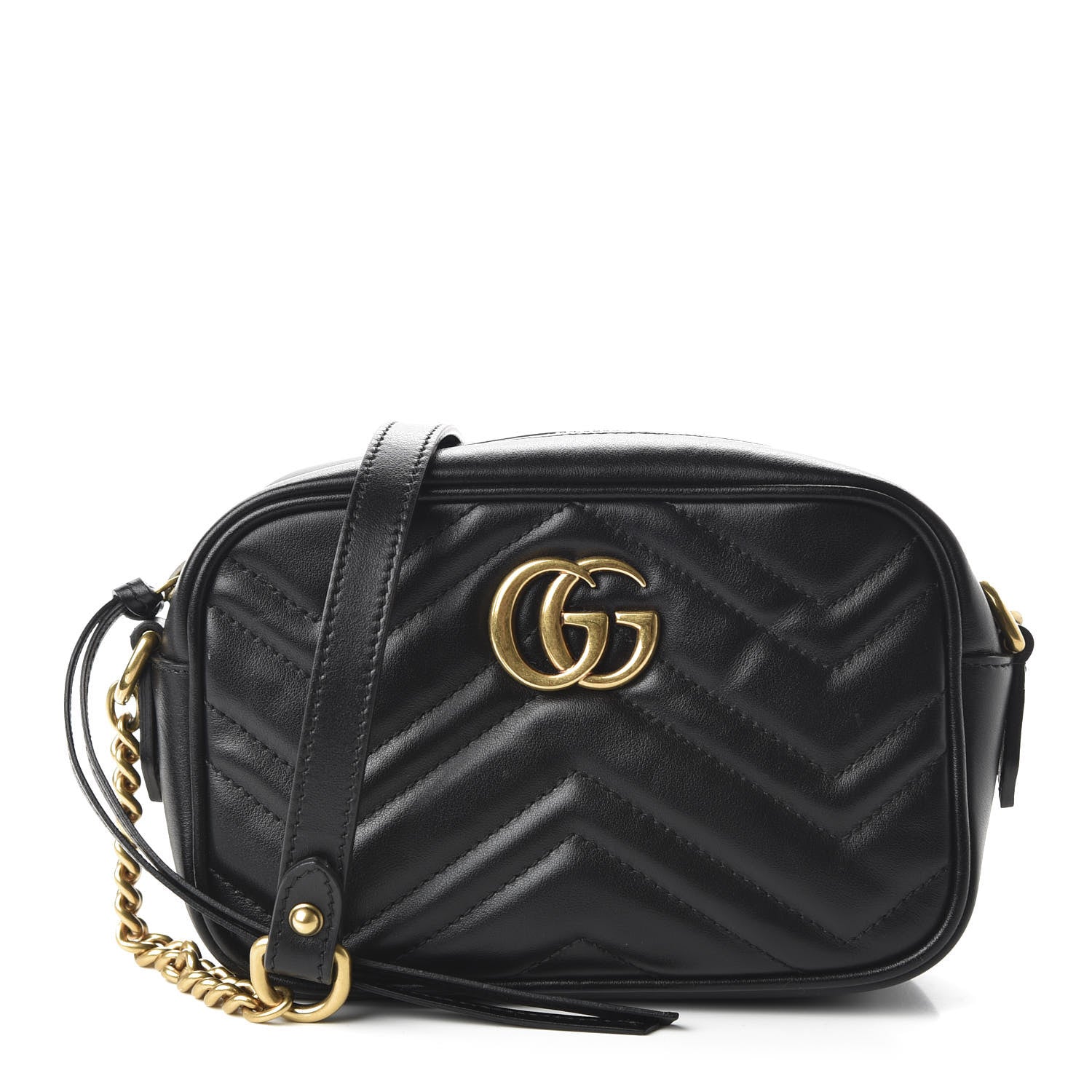 Gucci Calfskin Matelasse Mini GG Marmont Chain Shoulder Bag Black 1 of 10