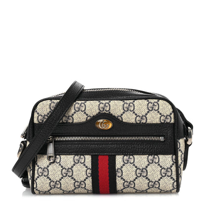 Gucci GG Supreme Monogram Textured Dollar Calfskin Web Mini Ophidia Shoulder Bag Beige Blue 1 of 11