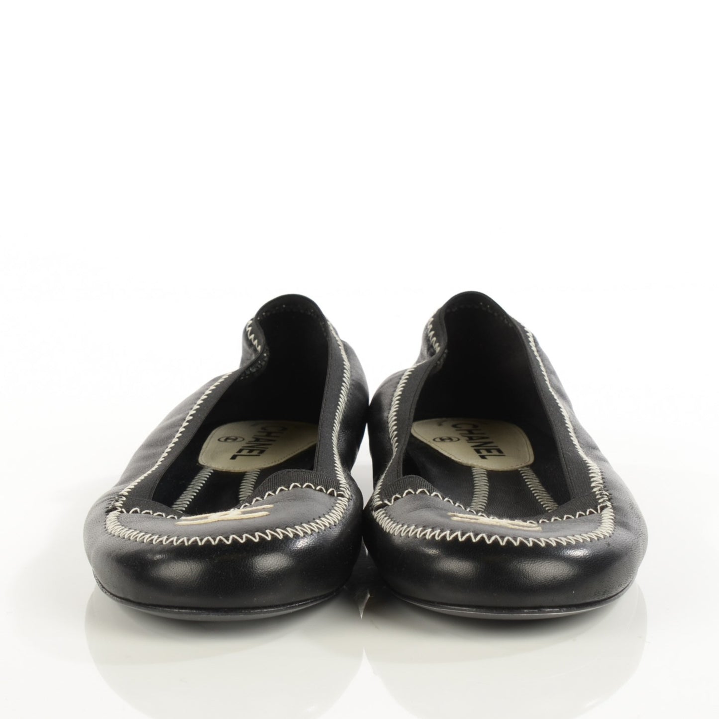 Lambskin Elastic Mocassin CC Flats 38 Black
