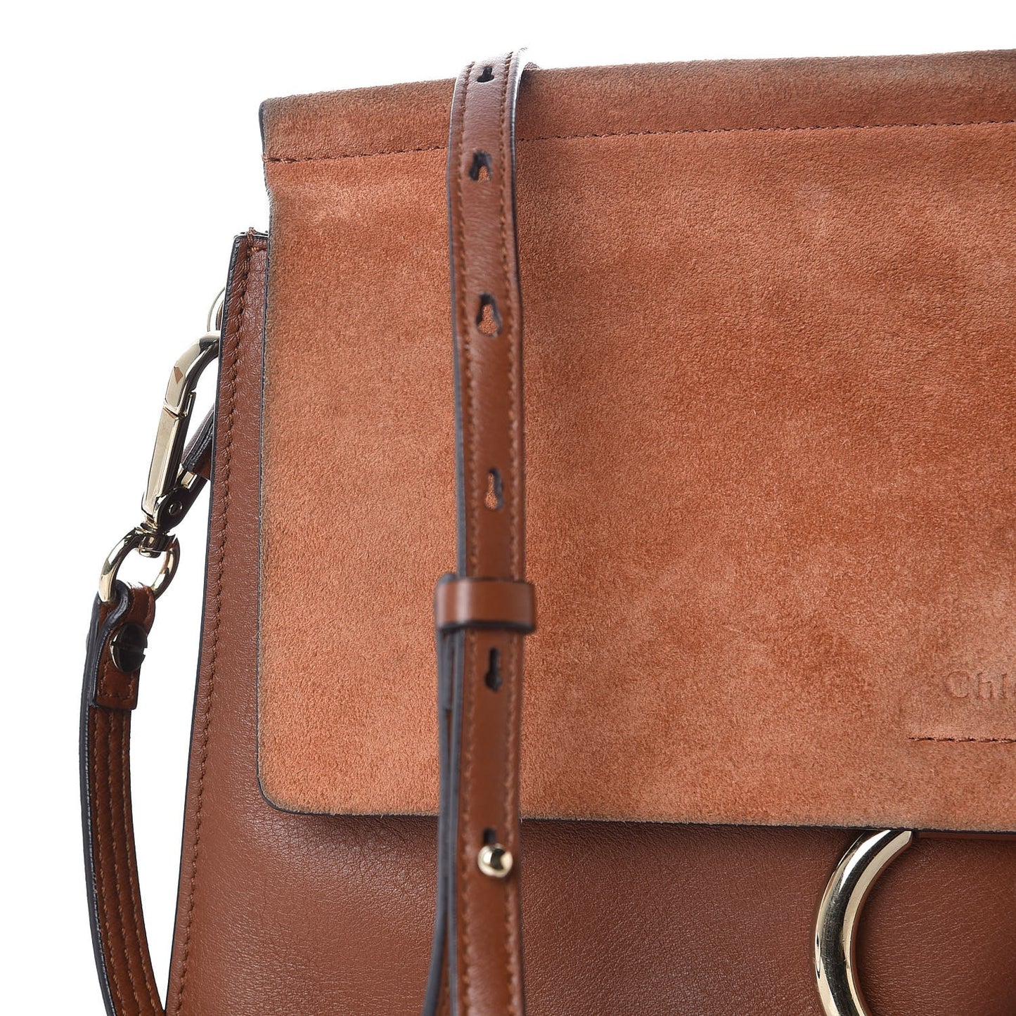 Suede Calfskin Medium Faye Shoulder Bag Tobacco