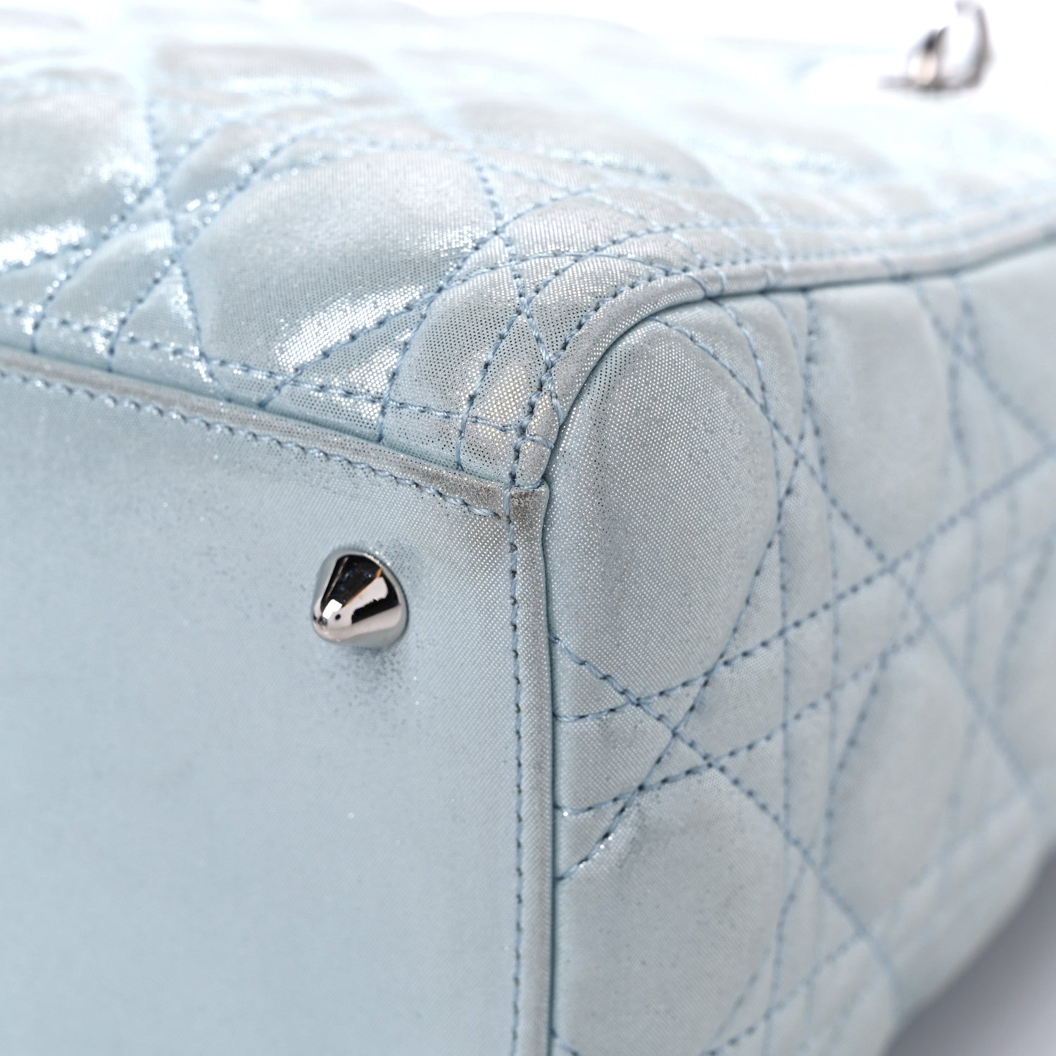 Christian Dior Metallic Lambskin Cannage Medium Lady Dior Light Blue 11 of 18