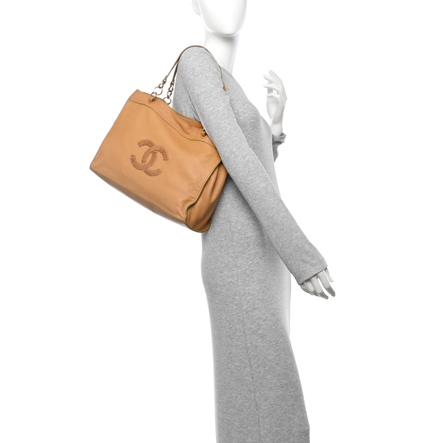 Calfskin Whipstitch CC Tote Beige