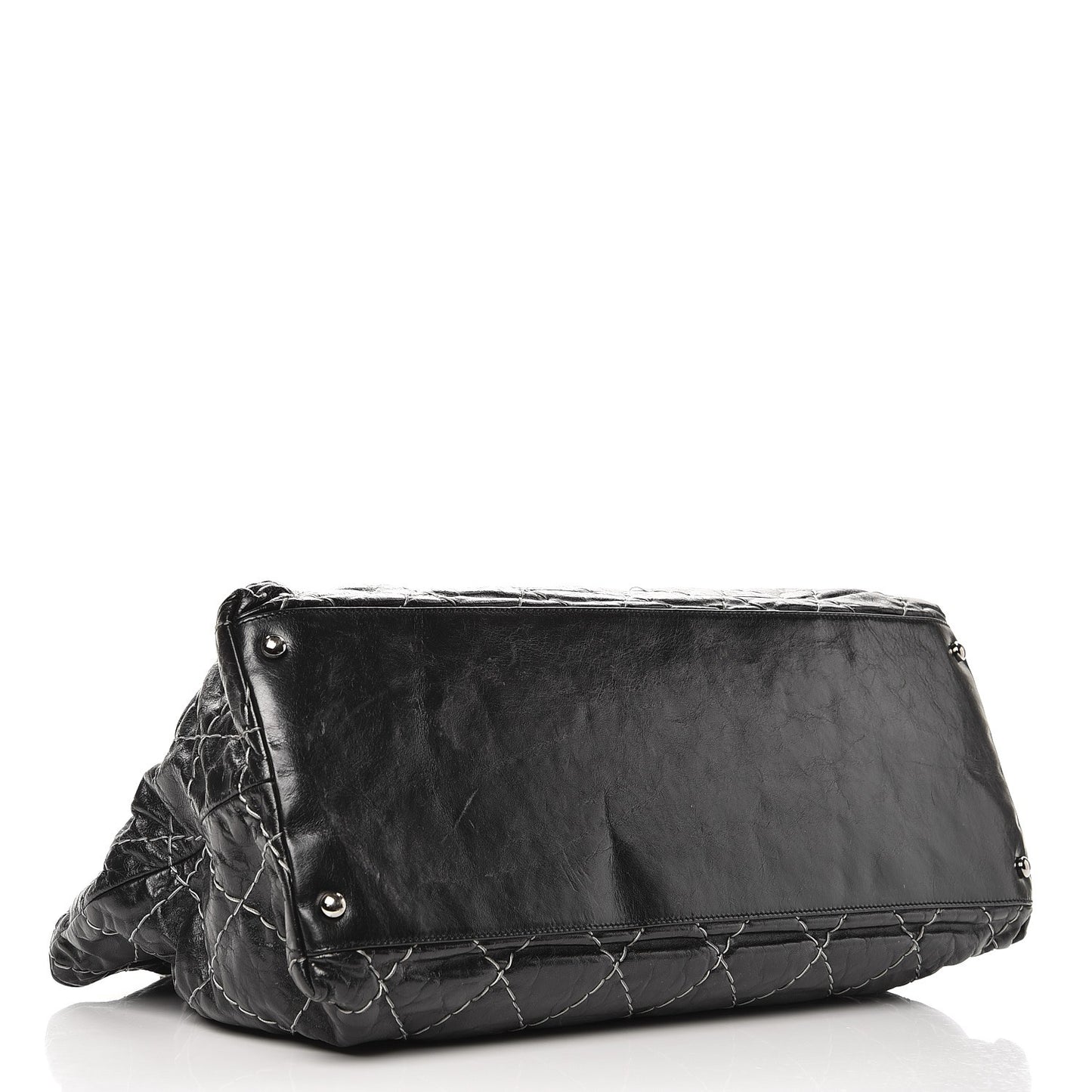 Glazed Goatskin Double Contrast Stitch Tote Black