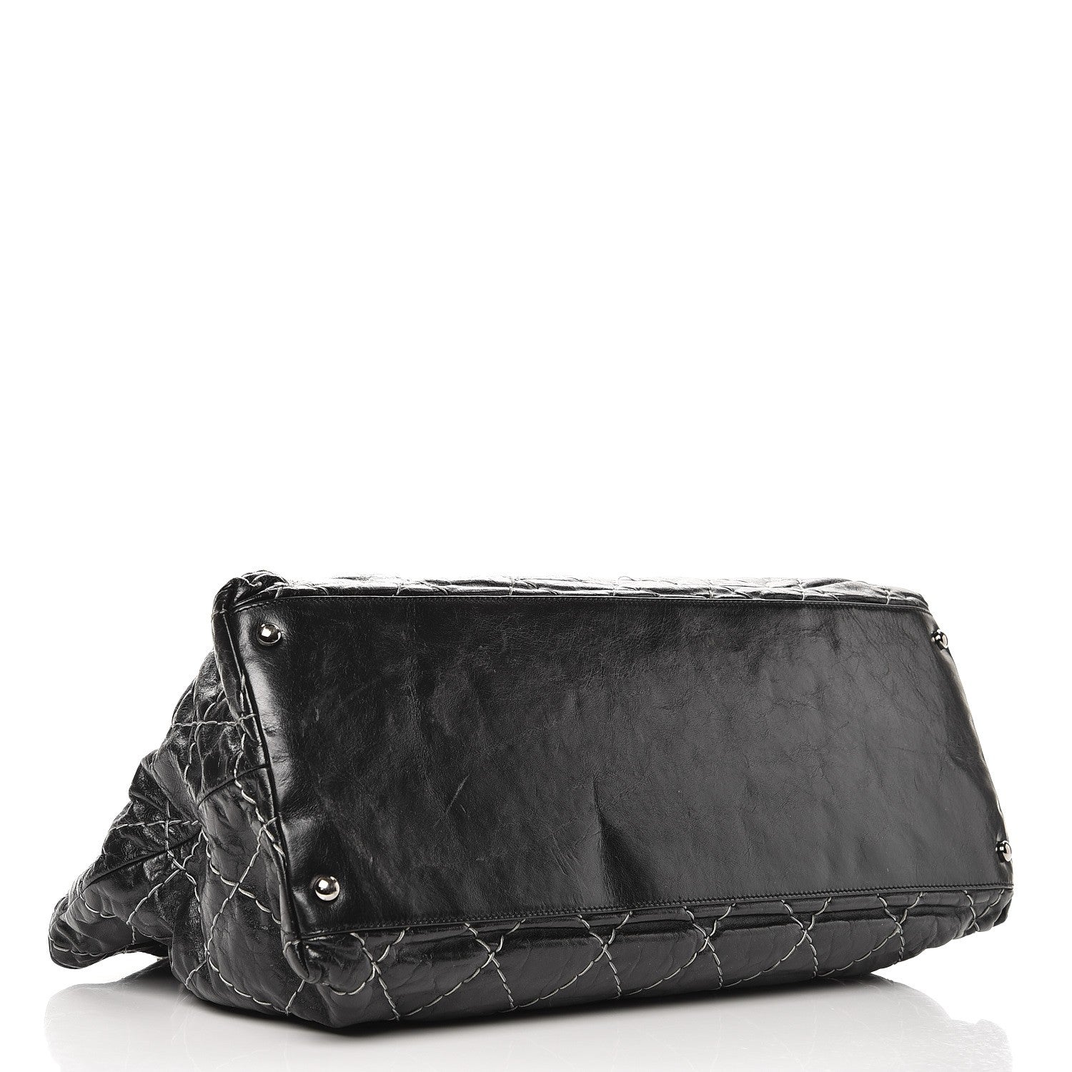 Chanel Glazed Goatskin Double Contrast Stitch Tote Black 4 of 10