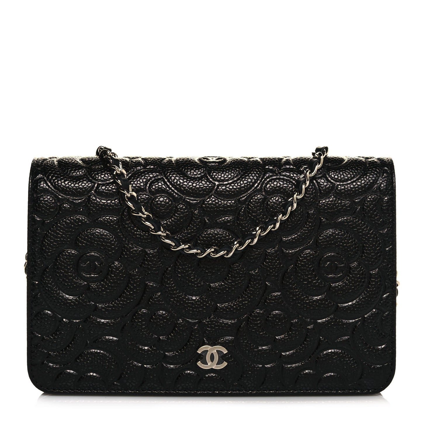 Caviar Camellia Embossed Wallet On Chain WOC Black