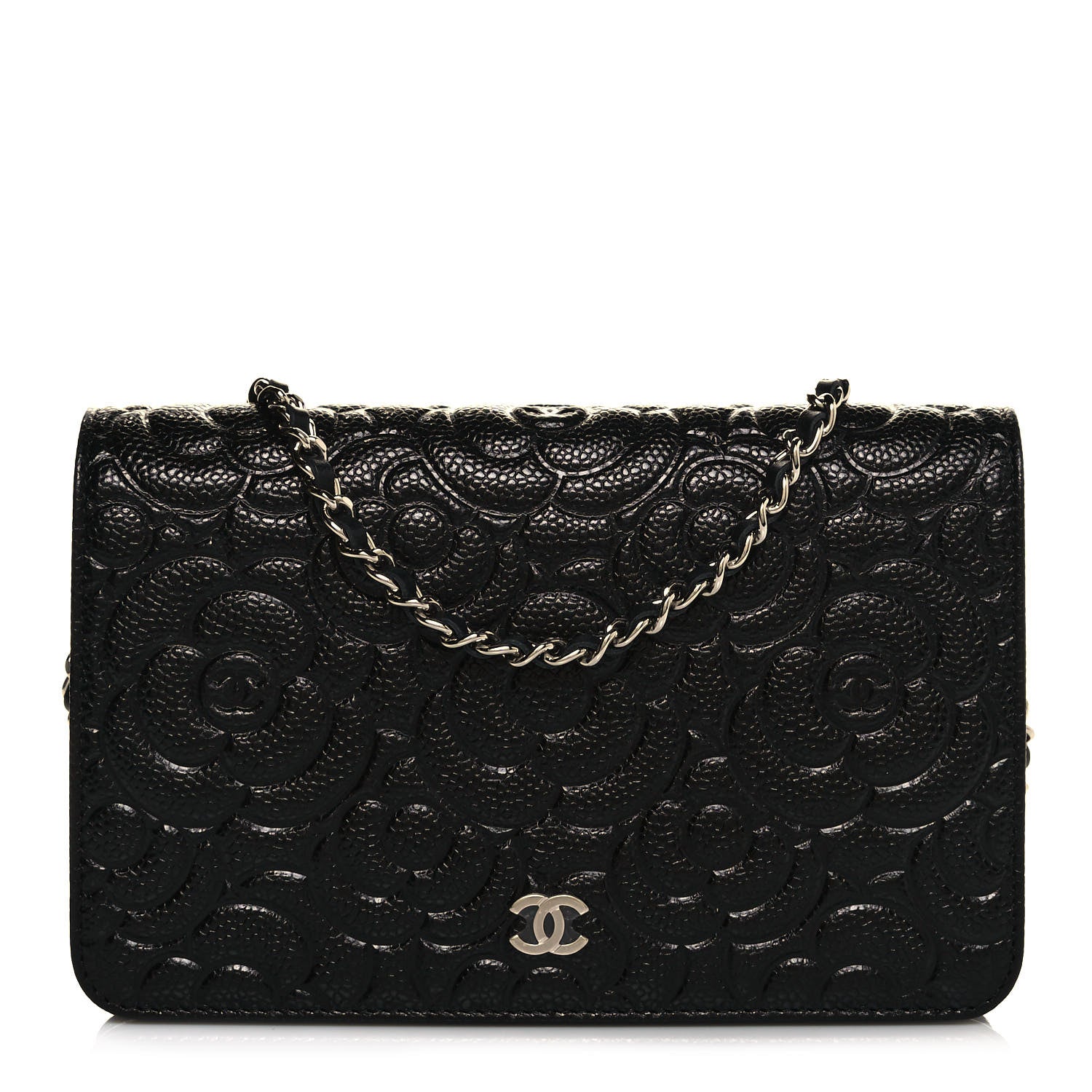 Chanel Caviar Camellia Embossed Wallet On Chain WOC Black 1 of 11