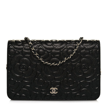 Chanel Caviar Camellia Embossed Wallet On Chain WOC Black 1 of 11