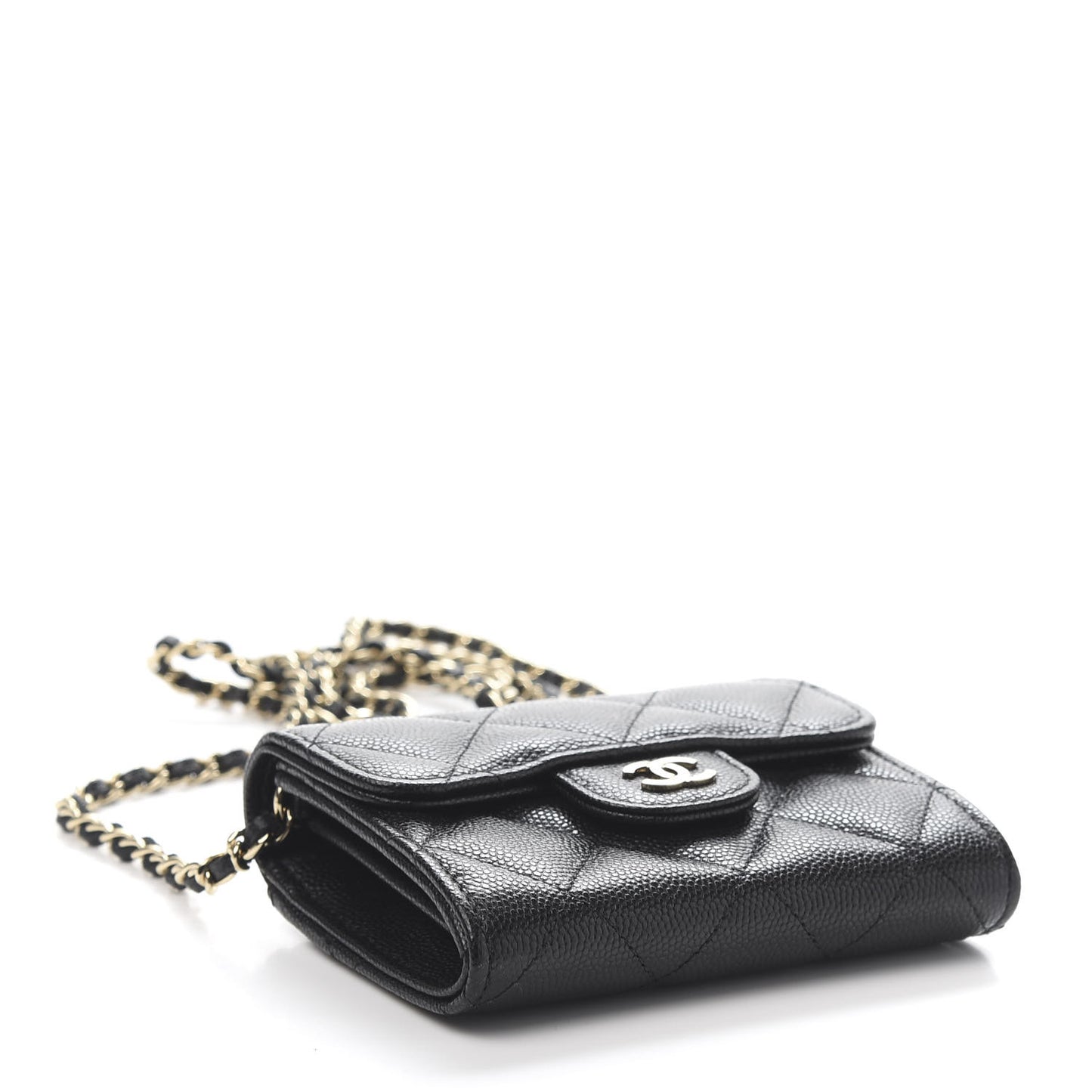 Caviar Quilted Flap Card Holder On Chain Black