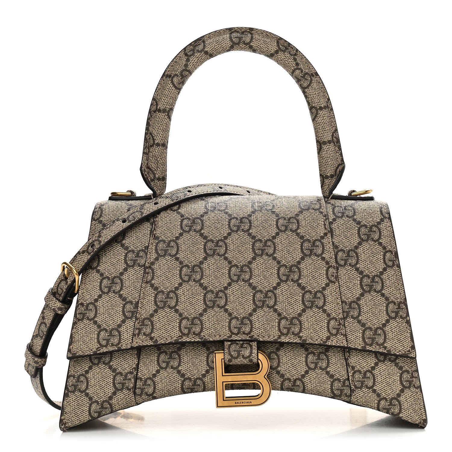 Balenciaga X GUCCI GG Supreme Monogram Small Hourglass Top Handle Bag Beige Ebony 1 of 12