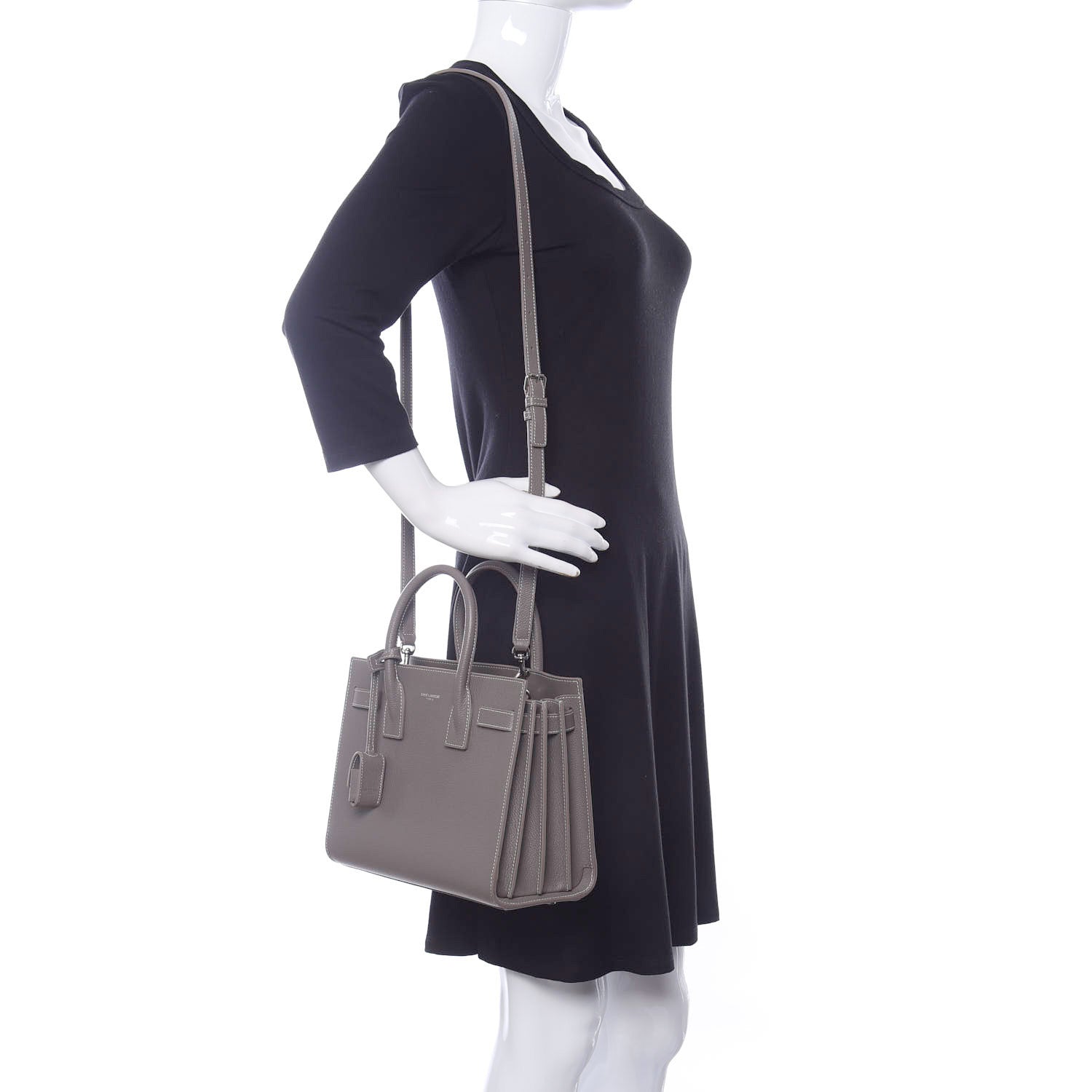 Saint Laurent Grained Calfskin Topstich Baby Sac De Jour Fog 2 of 10