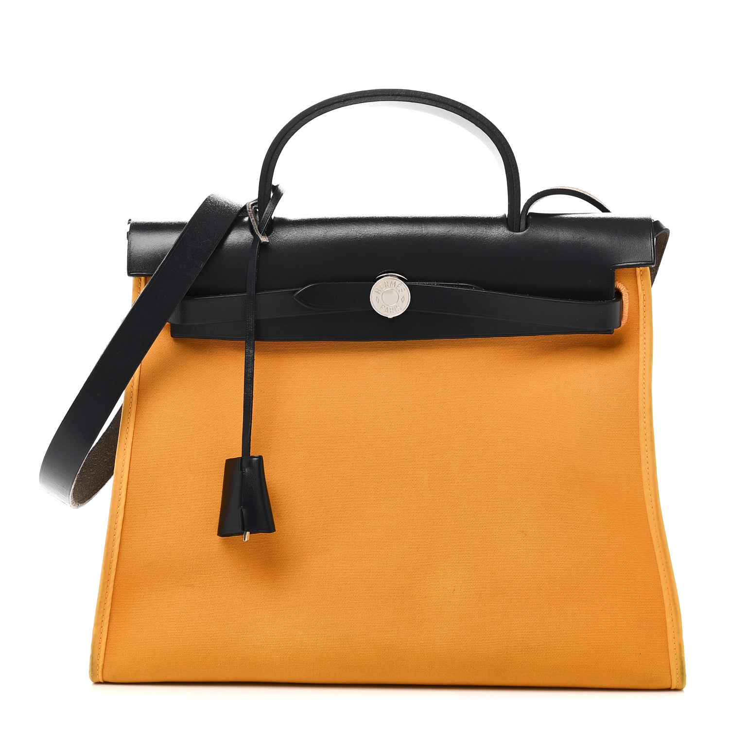 Hermes Vache Hunter Toile Herbag Zip 31 PM Jaune D'Or Bleu Izmir 1 of 11