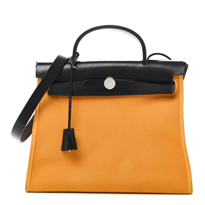 Hermes Vache Hunter Toile Herbag Zip 31 PM Jaune D'Or Bleu Izmir 1 of 11