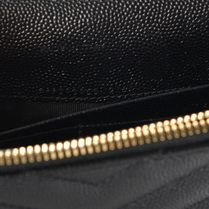 Saint Laurent Grain De Poudre Matelasse Chevron Monogram Envelope Chain Wallet Black 8 of 8