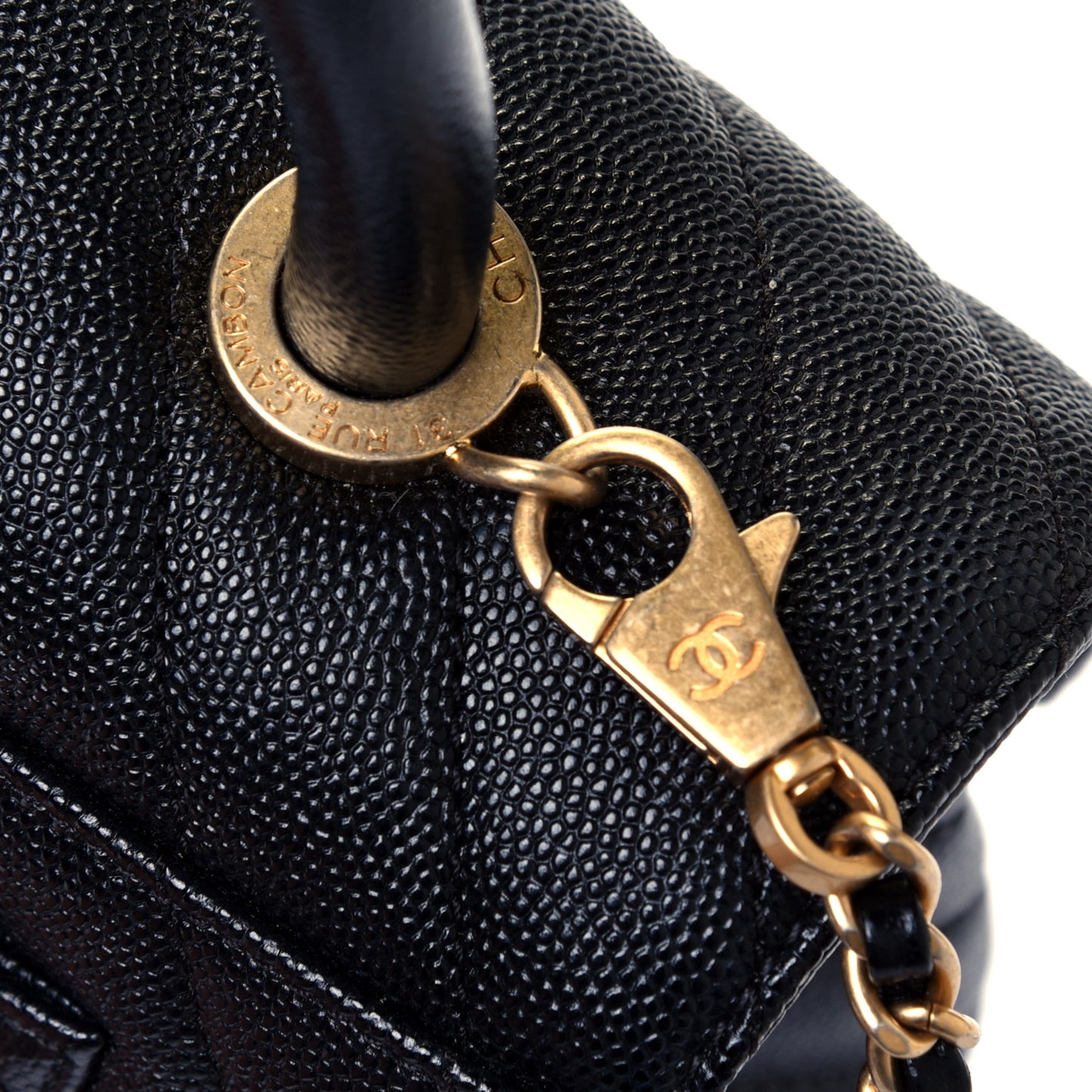 Caviar Chevron Quilted Mini Coco Handle Flap Black