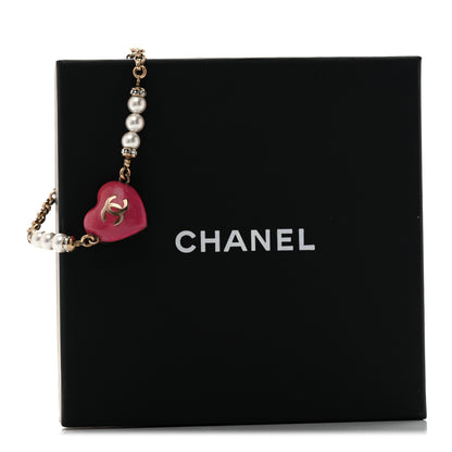 Chanel Resin Crystal Pearl Chain Heart CC Bracelet Pink White Gold 6 of 6