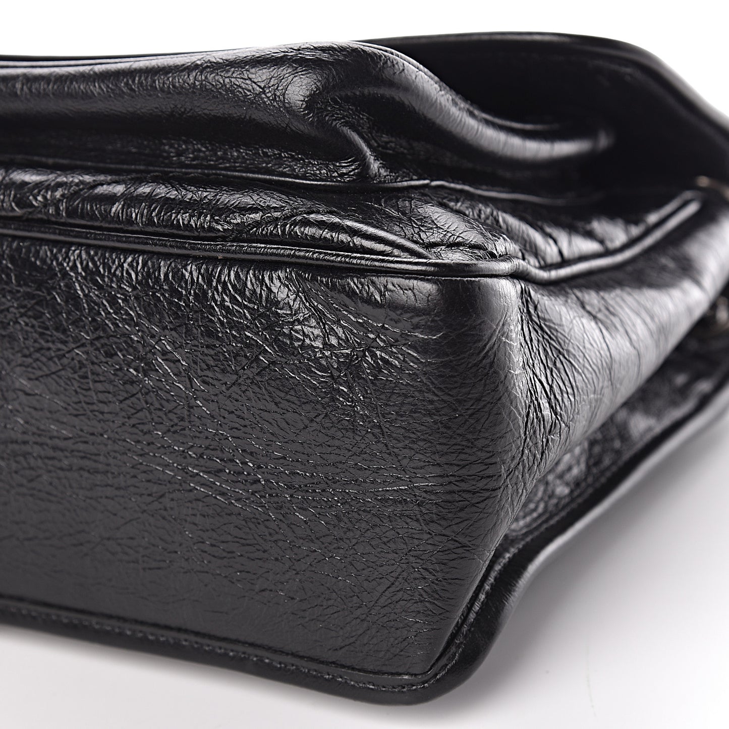 Crinkled Calfskin Matelasse Monogram Medium Niki Chain Satchel Black